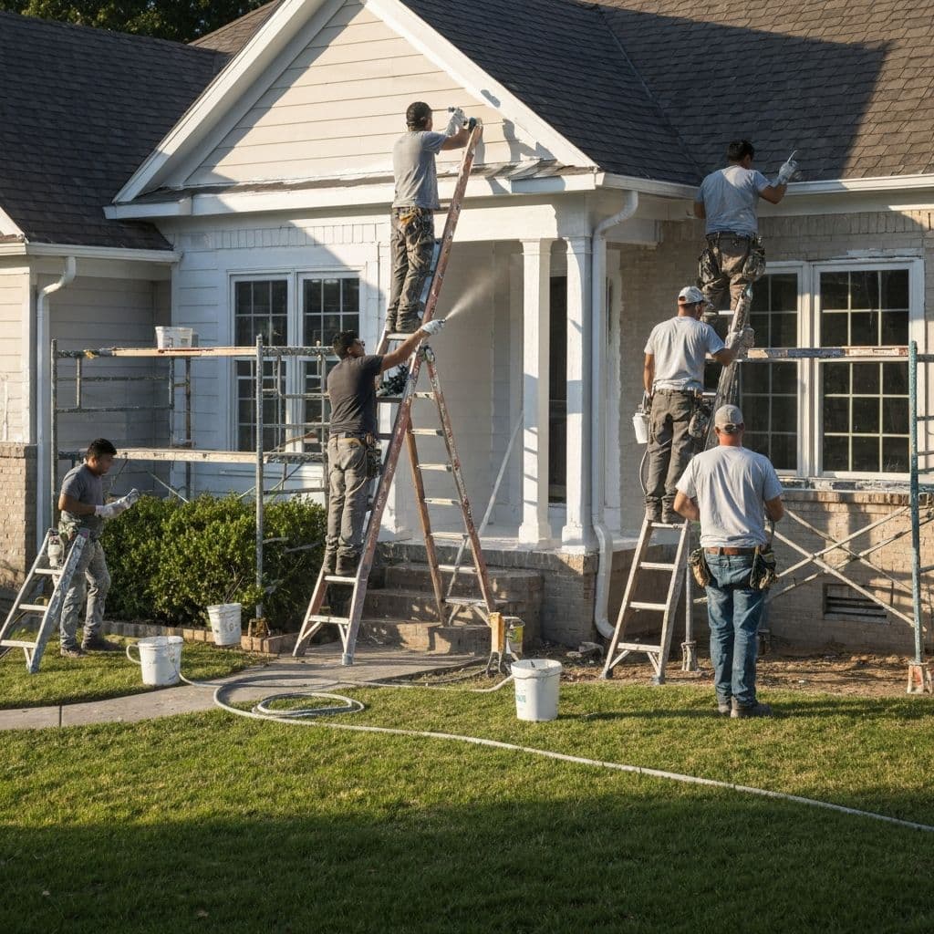 Professional painting crew on exterior of a house